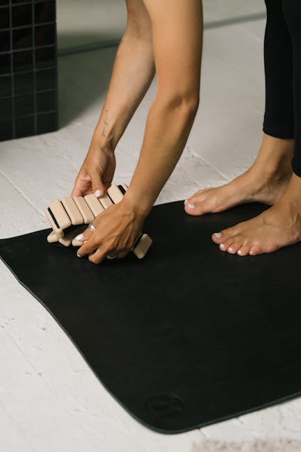 Yoga accessories like mat and blocks